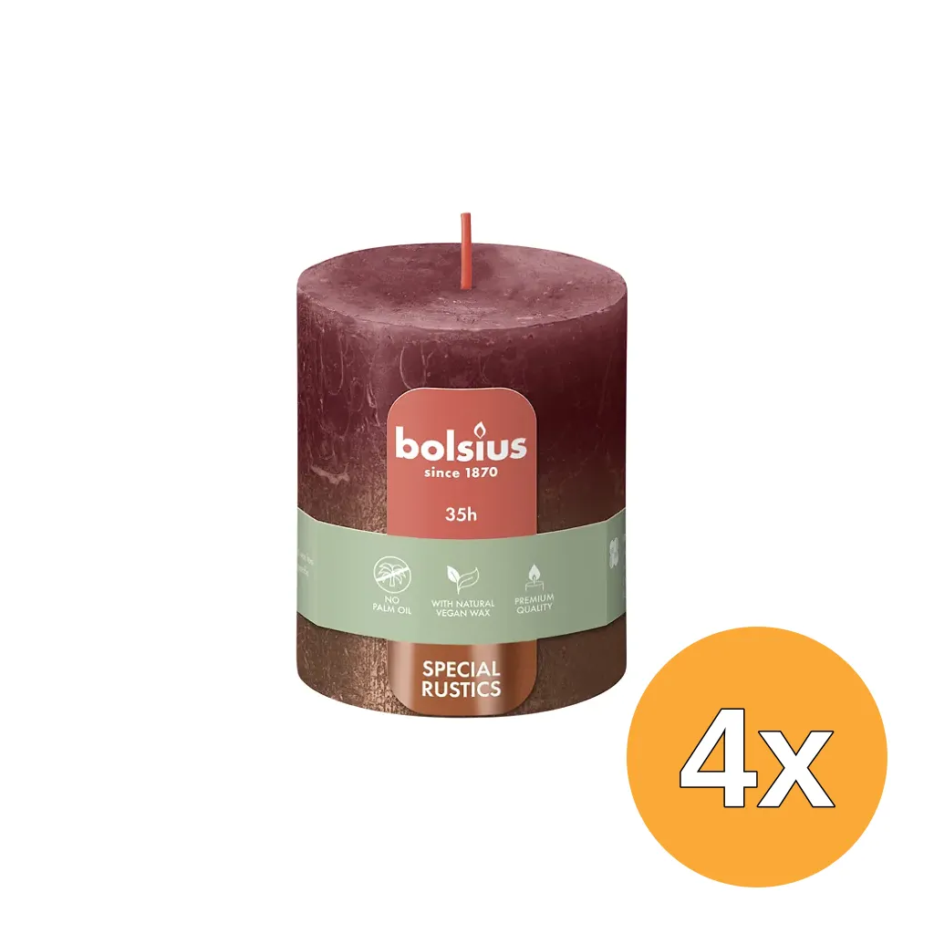 4x Bolsius Fading Metallic Rustiekkaars 80/68 Velvet Red + Copper (1 stuk)