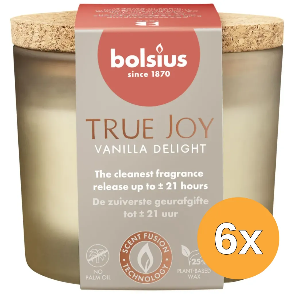 6x Bolsius Geurglas Met Kurk 66/83 True Joy Vanilla Delight (1 stuk)