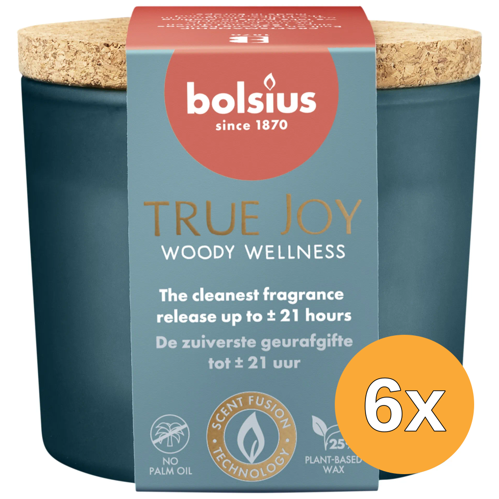 6x Bolsius Geurglas met kurk 66/83 True Joy Woody Wellness (1 stuk)
