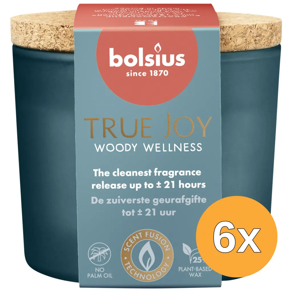 6x Bolsius Geurglas met kurk 66/83 True Joy Woody Wellness (1 stuk)