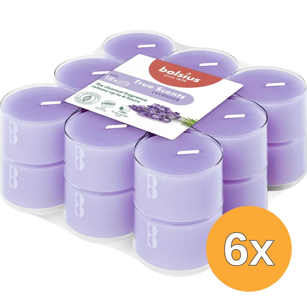 6x Bolsius Geurtheelichten Clear Cup 6U True Scents Lavender (1 stuk)