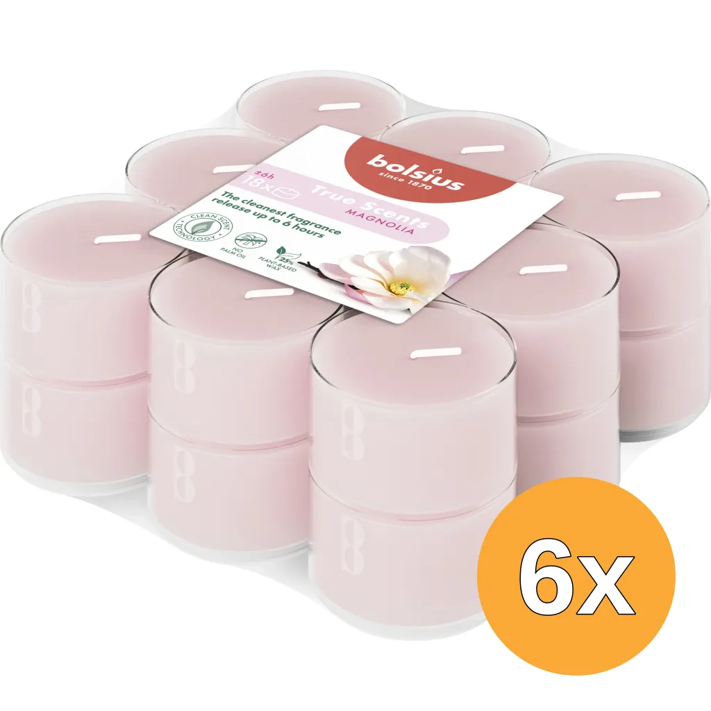 6x Bolsius Geurtheelichten Clear Cup 6U True Scents Magnolia (1 stuk)