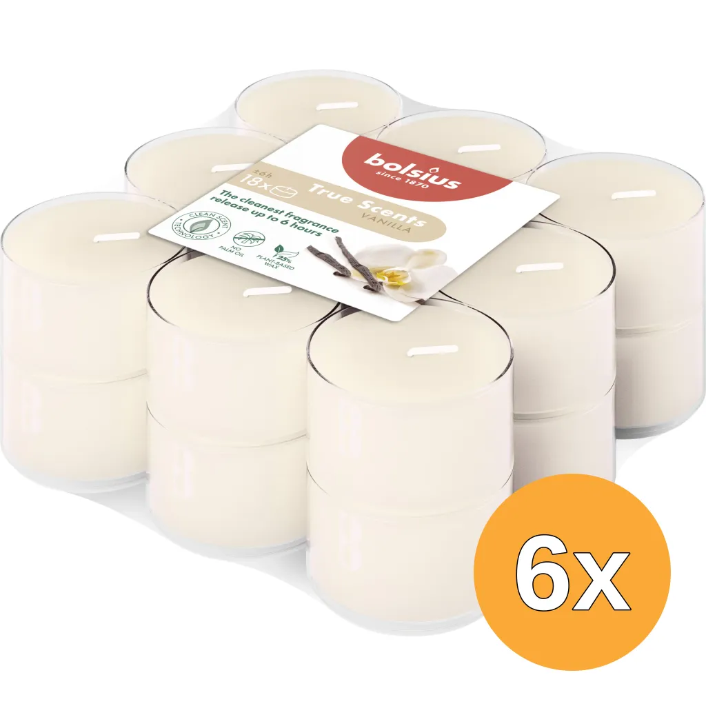 6x Bolsius Geurtheelichten Clear Cup 6U True Scents Vanilla (1 stuk)