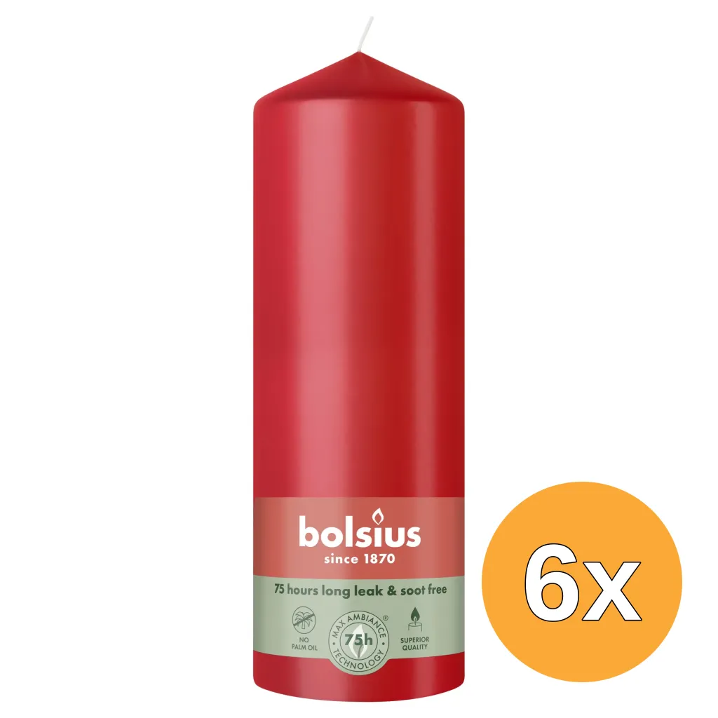 6x Bolsius Stompkaars 200/68 Delicate Red (1 stuk)