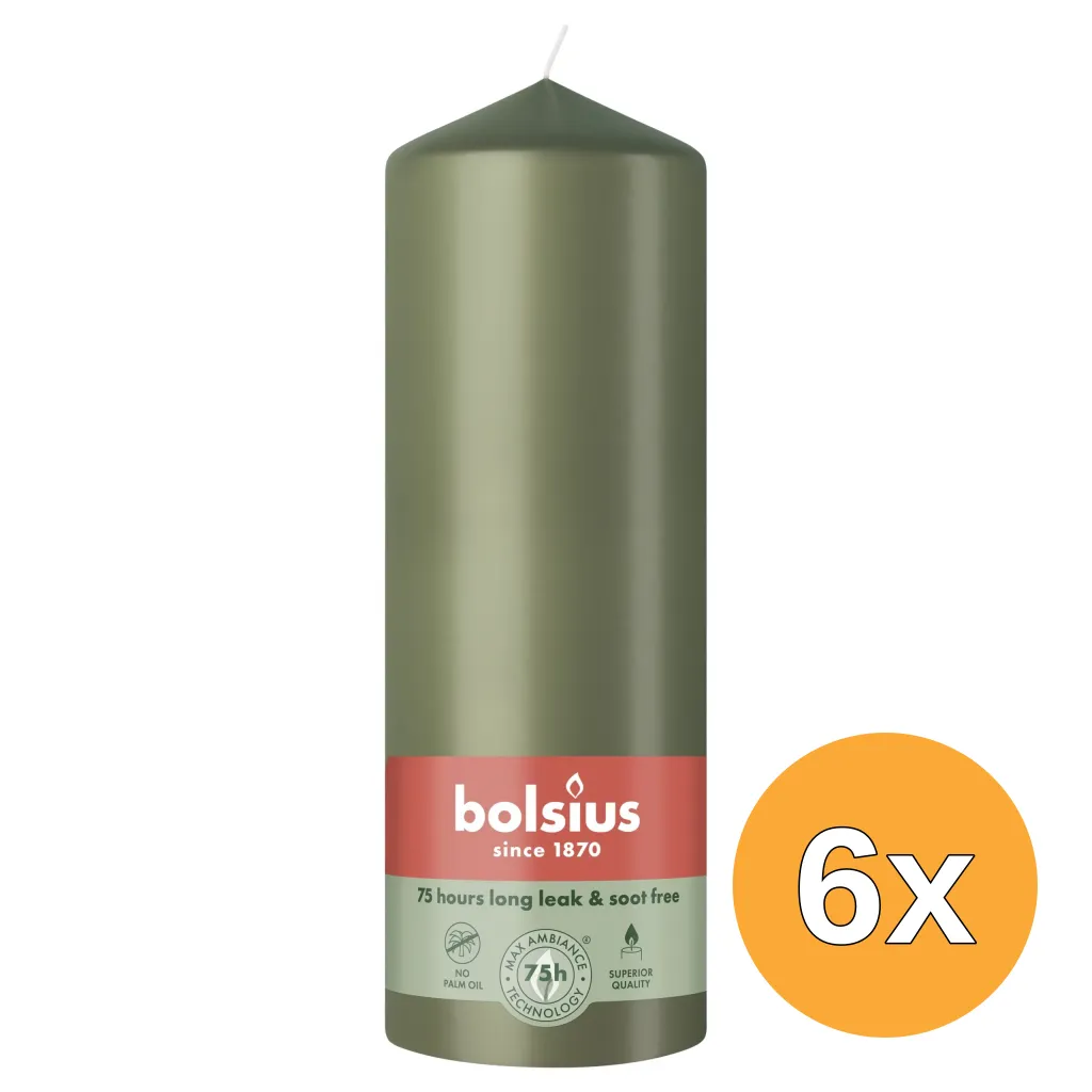 6x Bolsius Stompkaars 200/68 Fresh Olive (1 stuk)