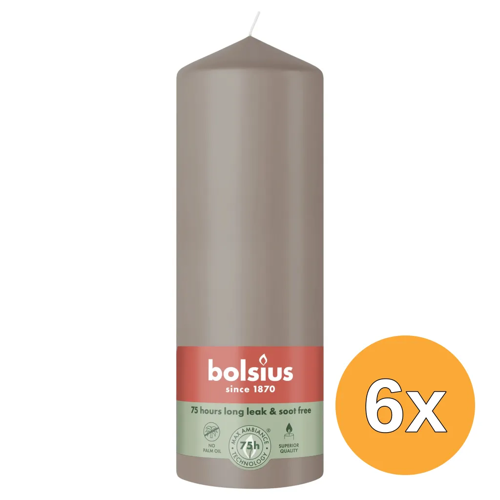 6x Bolsius Stompkaars 200/68 Light Taupe (1 stuk)