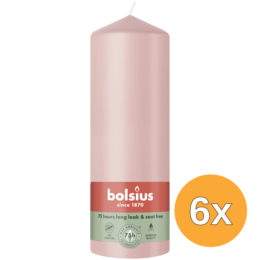 6x Bolsius Stompkaars 200/68 Misty Pink (1 stuk)