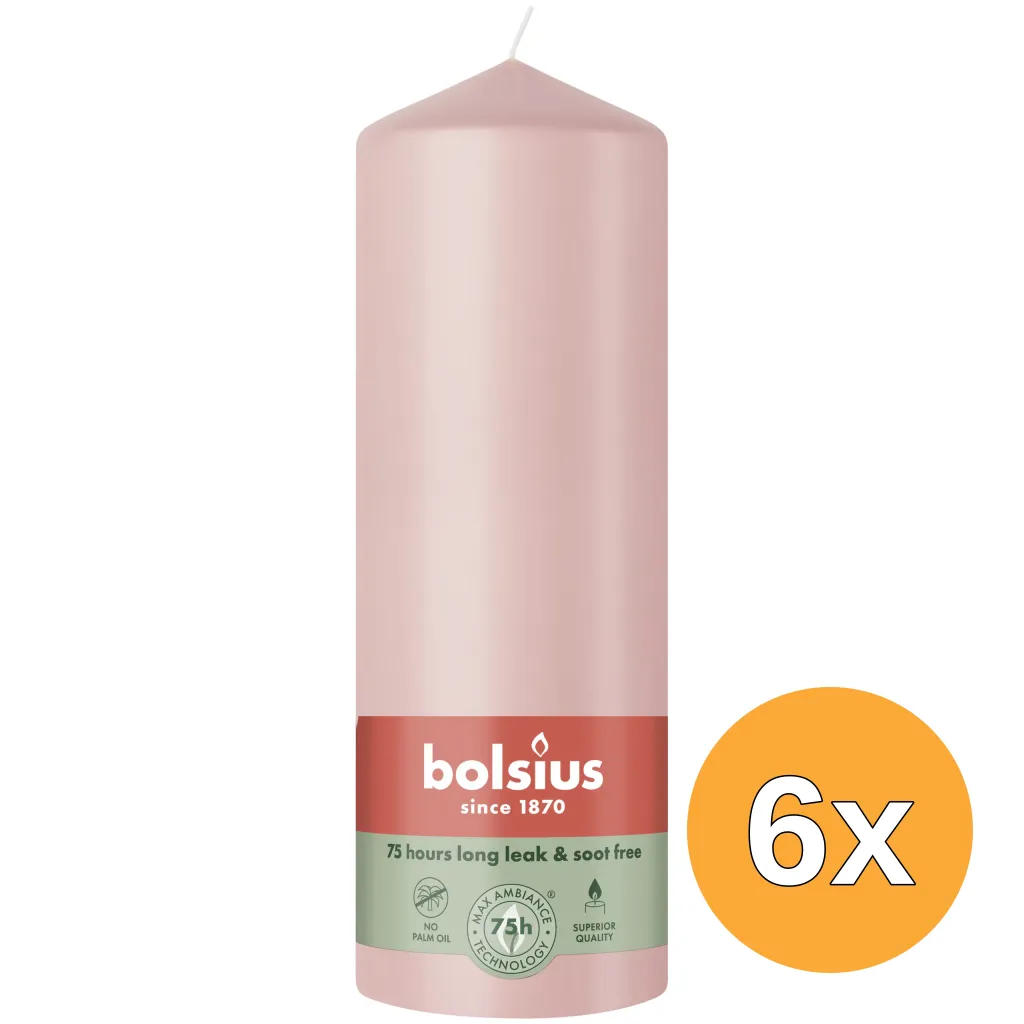 6x Bolsius Stompkaars 200/68 Misty Pink (1 stuk)