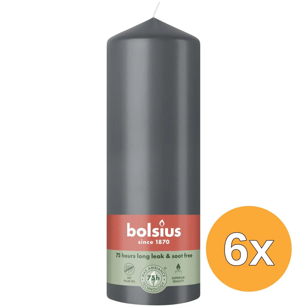6x Bolsius Stompkaars 200/68 Stormy Grey (1 stuk)