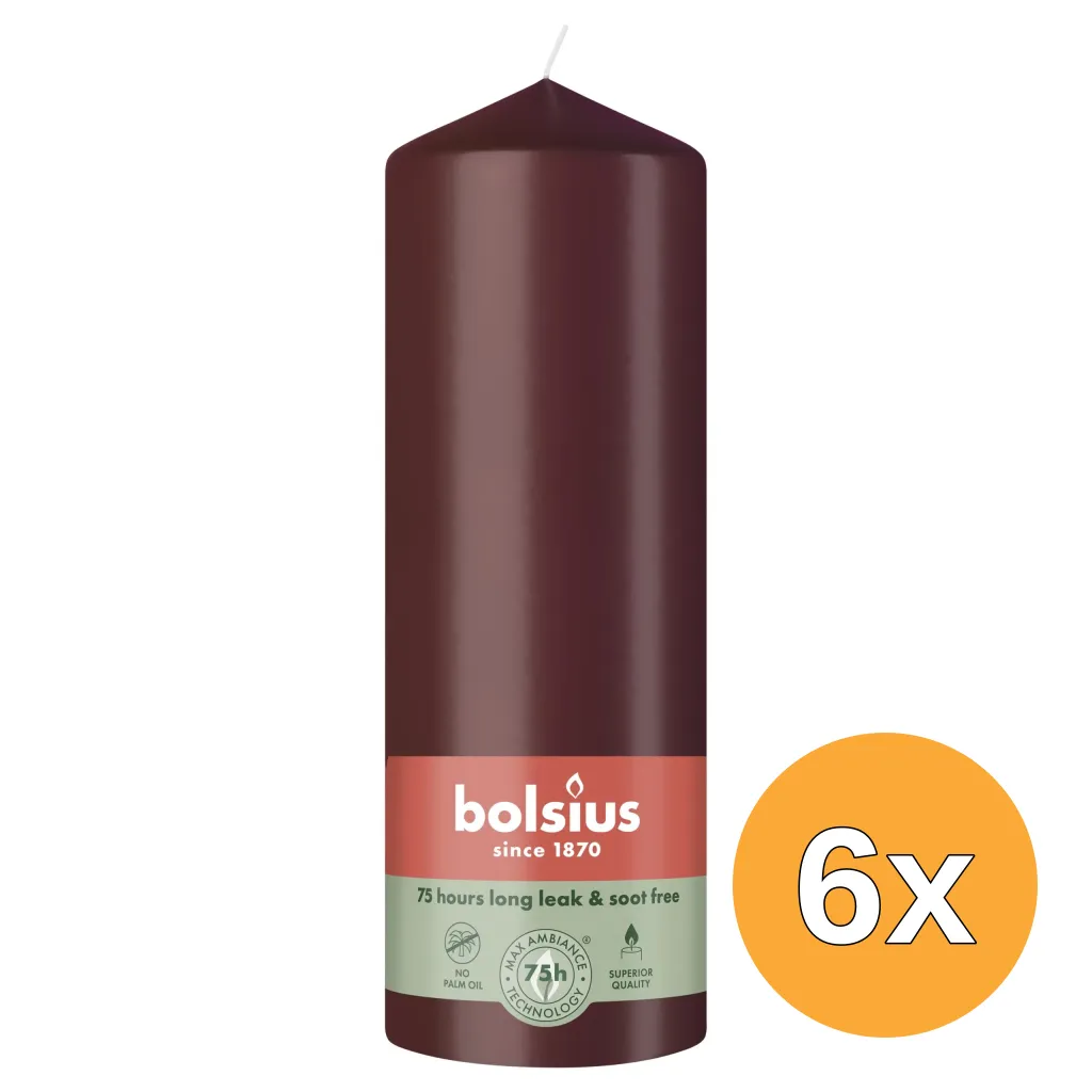 6x Bolsius Stompkaars 200/68 Velvet Red (1 stuk)
