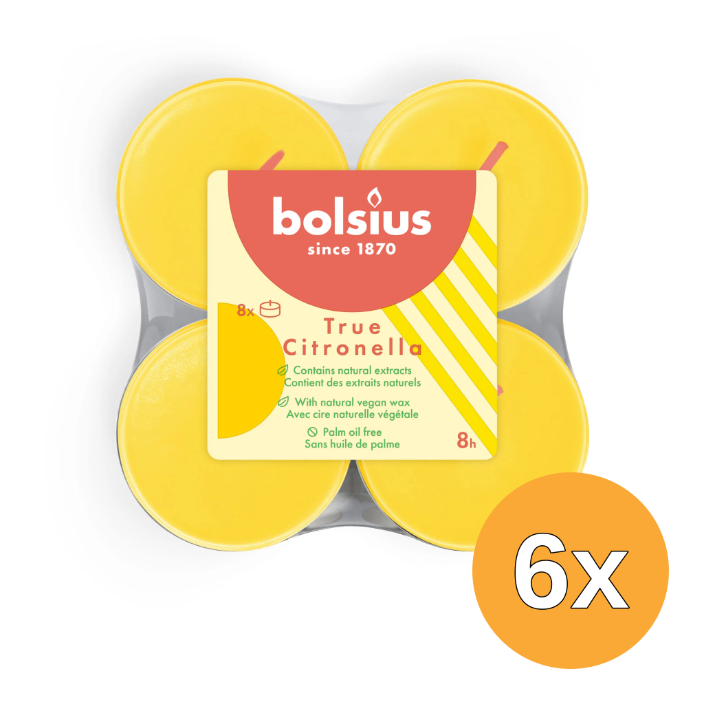 6x Bolsius True Citronella Maxilicht Citronella (8 stuks)