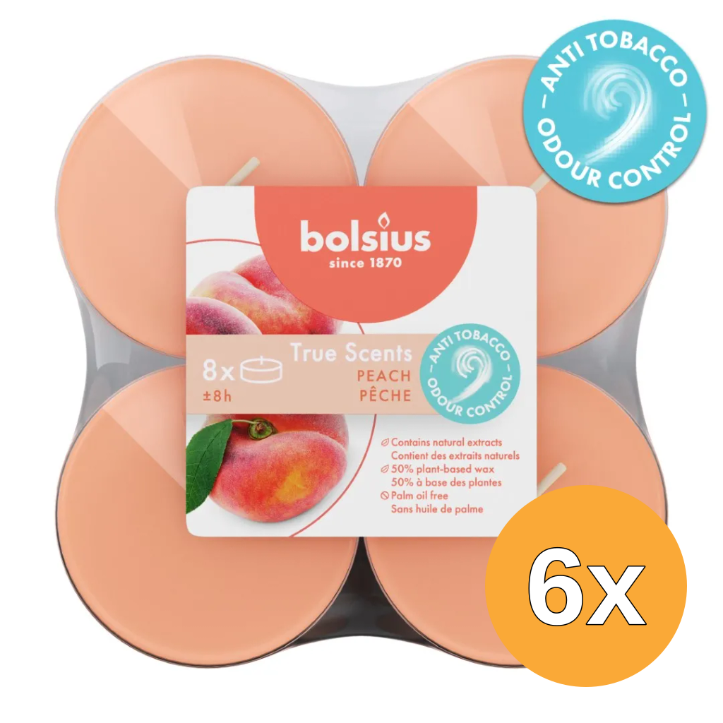 6x Bolsius True Scents Maxilicht Perzik (8 stuks)