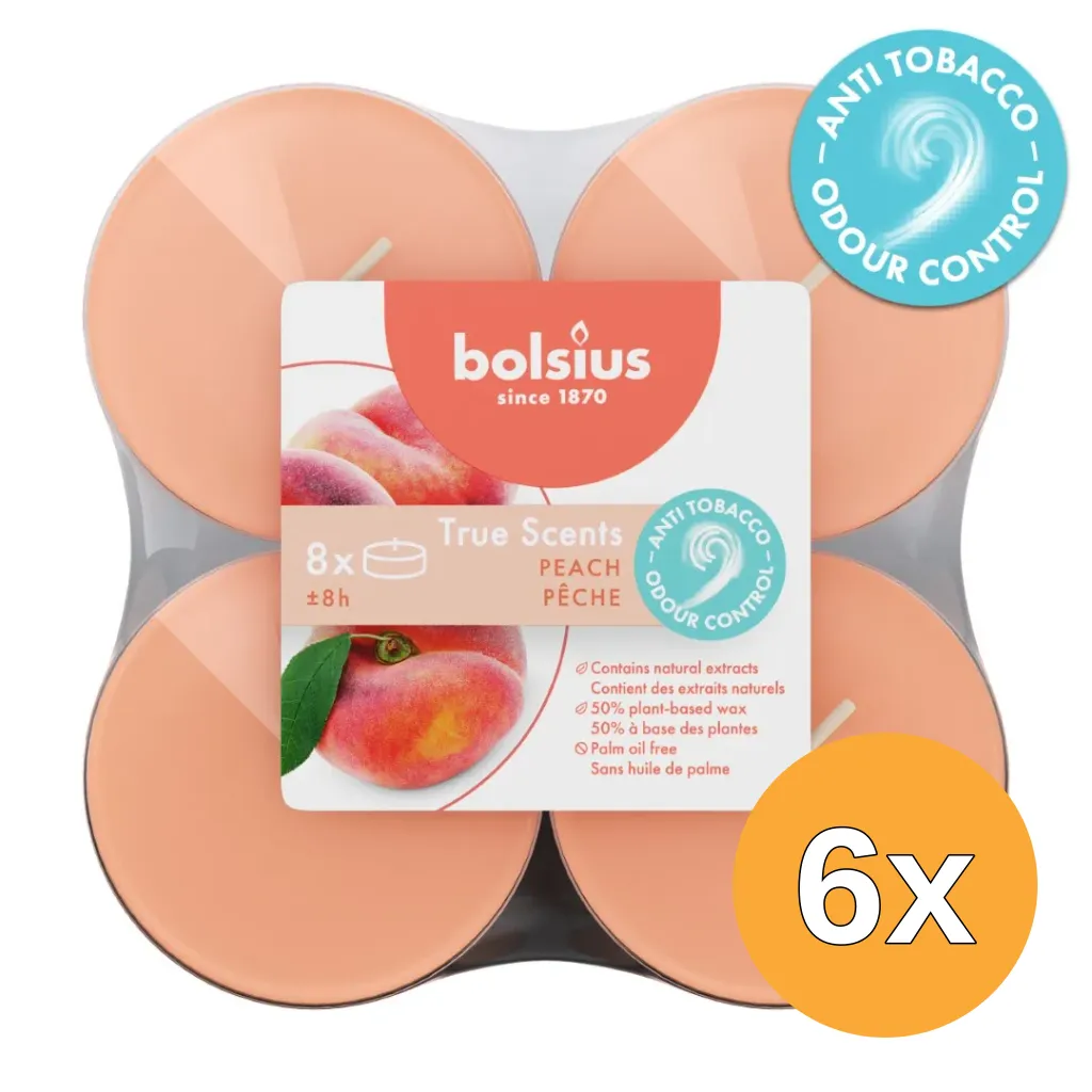 6x Bolsius True Scents Maxilicht Perzik (8 stuks)