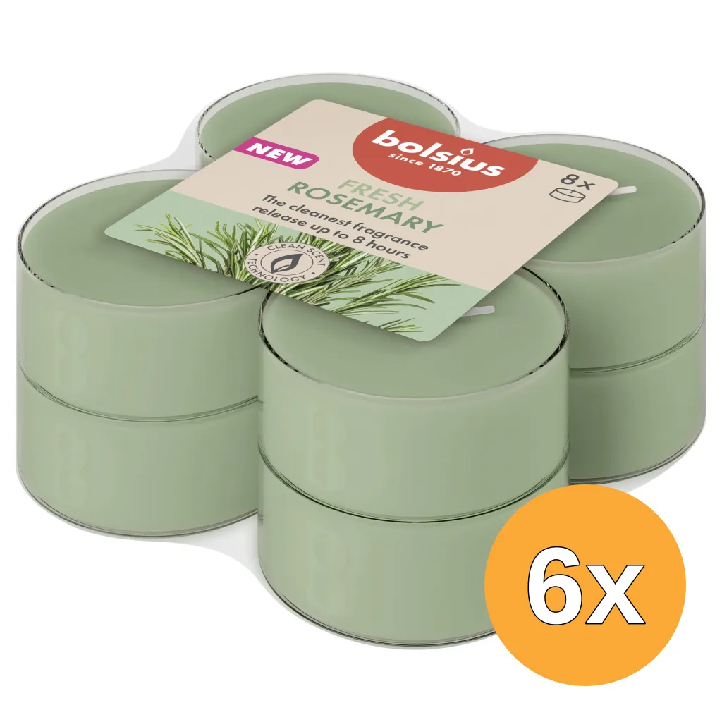 6x Bolsius Maxilichten clear cup 8u True Scents Rosemary (8 stuks)
