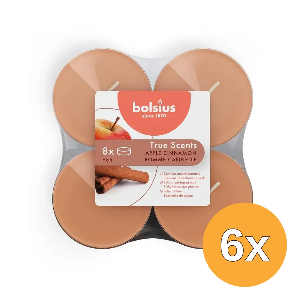 6x Bolsius True Scents Maxilichten Clear Cup 8U Apple Cinnamon (1 stuk)