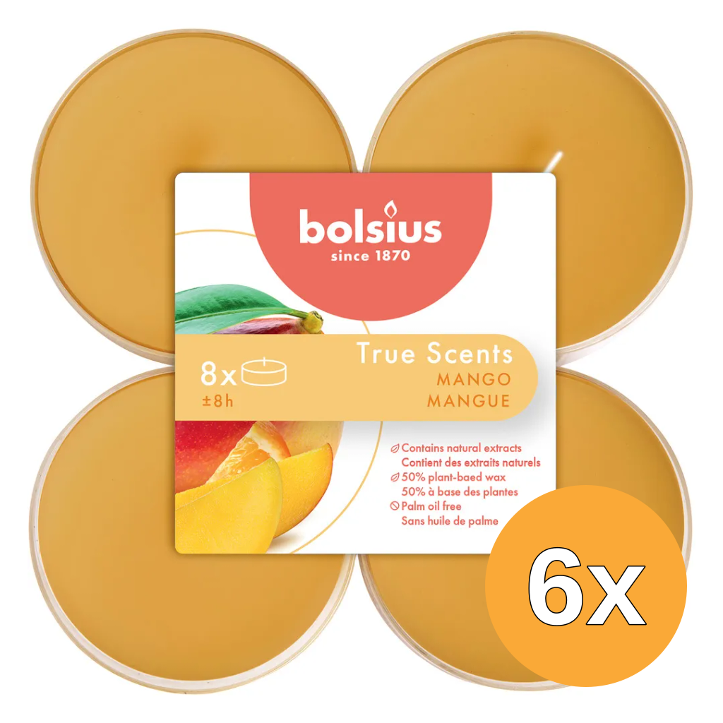 6x Bolsius True Scents Maxilichten Clear Cup 8U Mango (1 stuk)