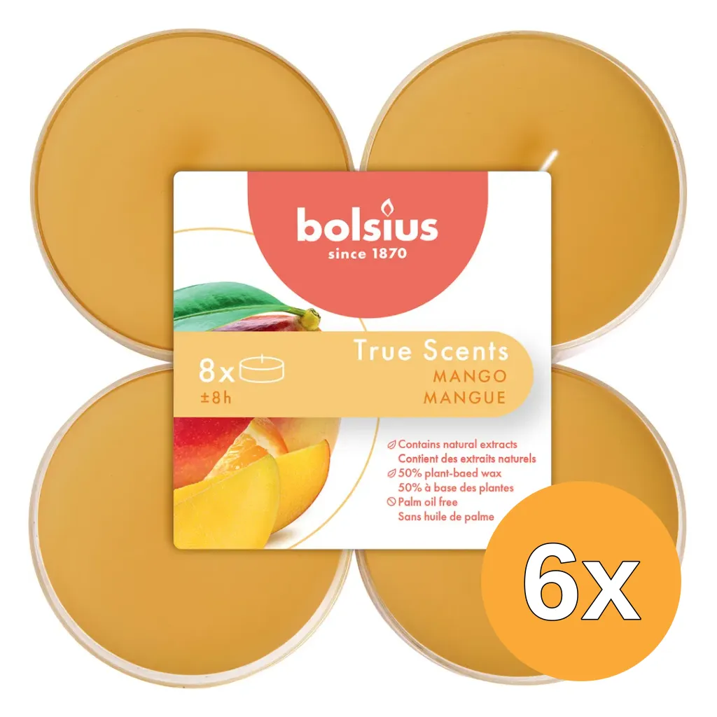6x Bolsius True Scents Maxilichten Clear Cup 8U Mango (1 stuk)