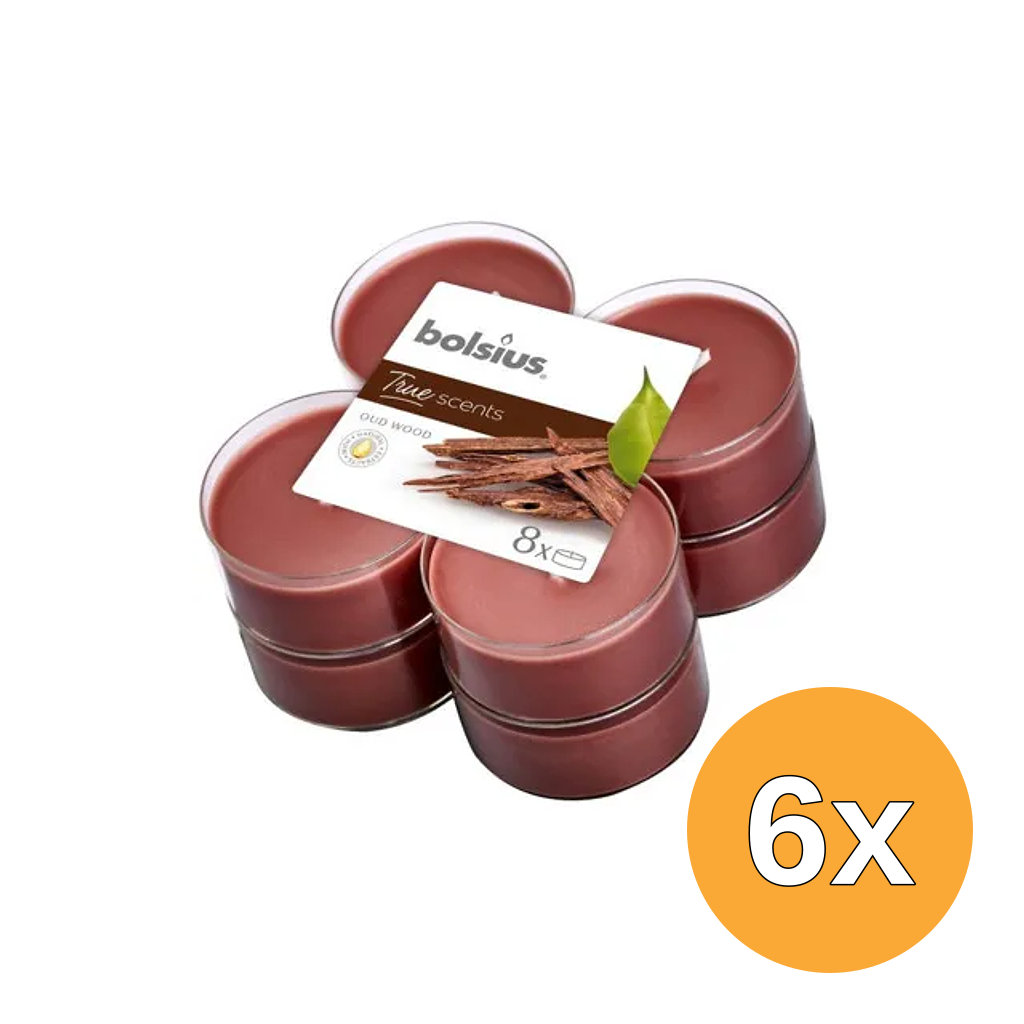 6x Bolsius True Scents Maxilicht Old Wood (8 stuks)
