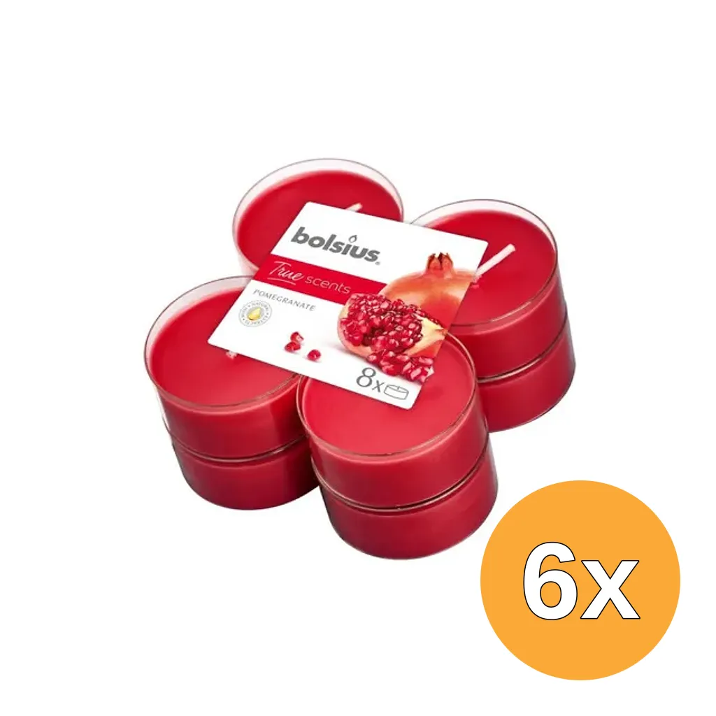 6x Bolsius True Scents Maxilicht Pomegranate (8 stuks)
