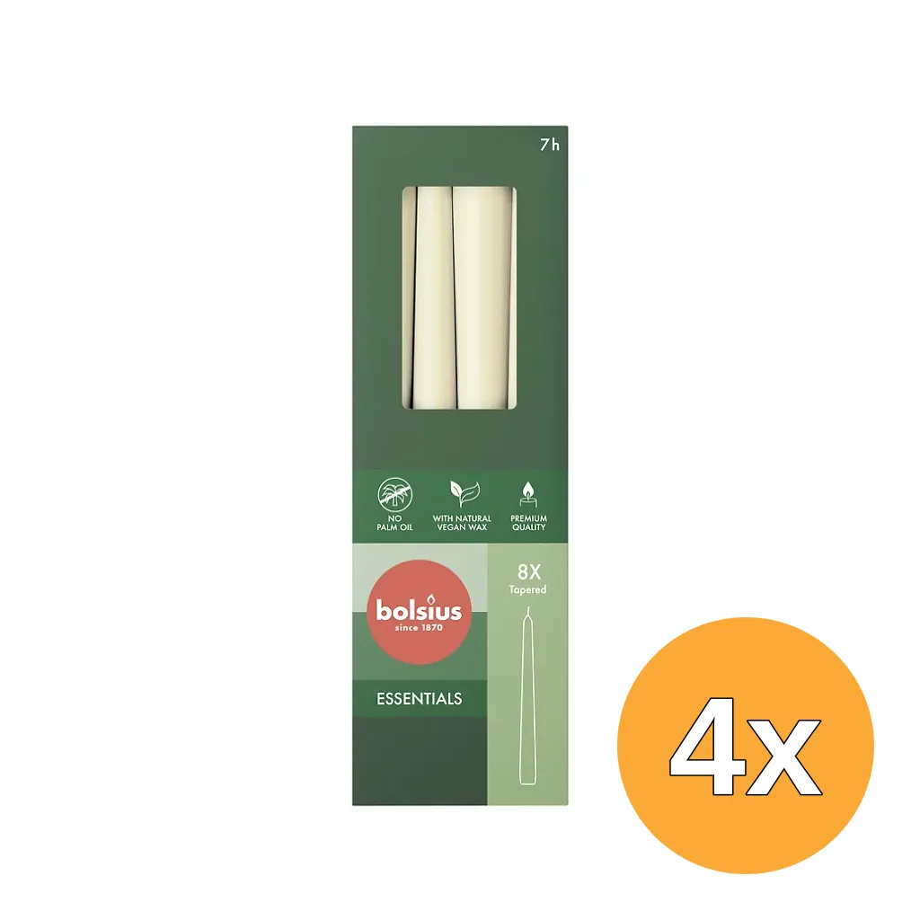 4x Bolsius Gotische Kaars 245/24 Doos 8 Soft Pearl (8 stuks)