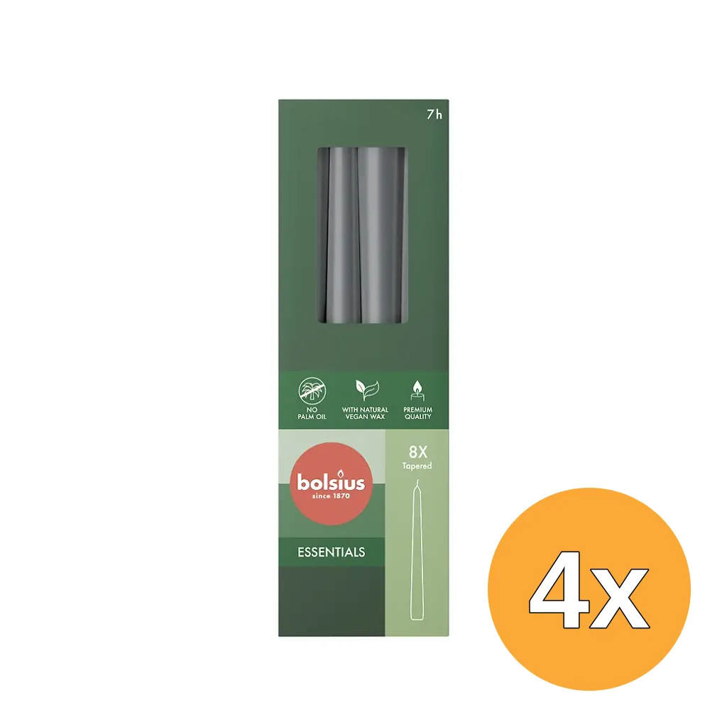 4x Bolsius Gotische Kaars 245/24 Doos 8 Stormygrey (8 stuks)