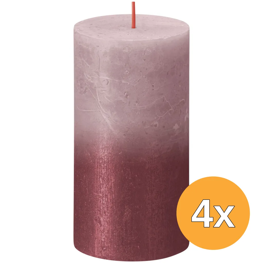 4x Bolsius Fading Metallic Rustiekkaars 130/68 Ash Rose + Red (1 stuk)