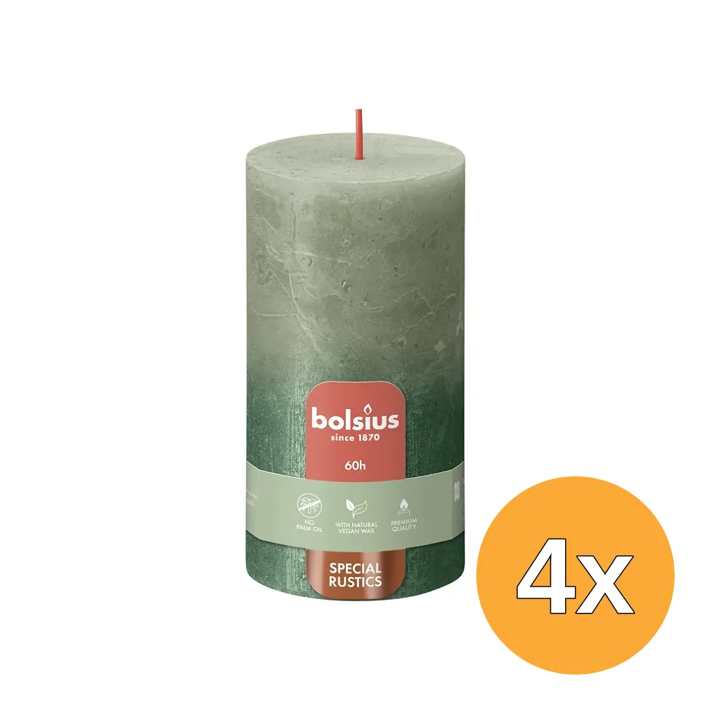 4x Bolsius Fading Metallic Rustiekkaars 130/68 Olivegreen + Metallic (1 stuk)