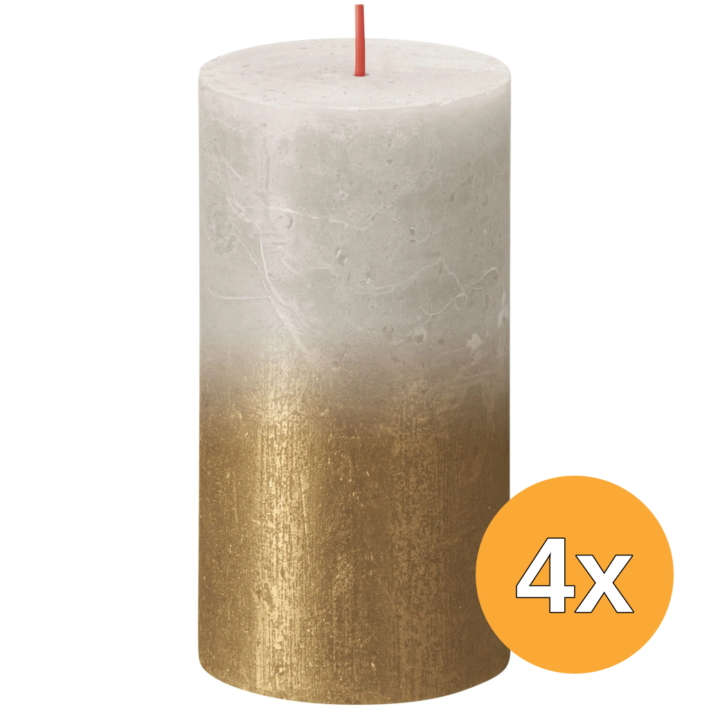 4x Bolsius Fading Metallic Rustiekkaars 130/68 Sandygrey + Gold (1 stuk)