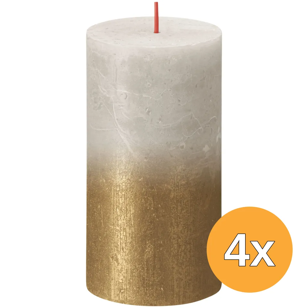 4x Bolsius Fading Metallic Rustiekkaars 130/68 Sandygrey + Gold (1 stuk)