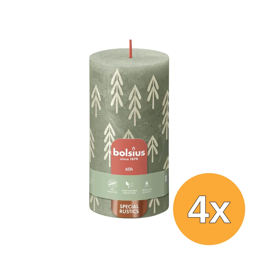 4x Bolsius Silhouette Rustiekkaars 130/68 Fresh Olive (1 stuk)
