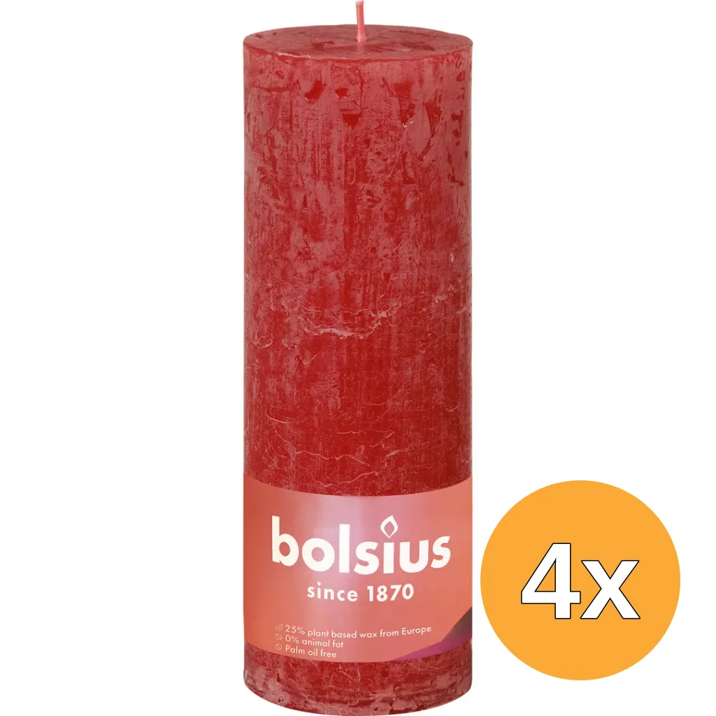 4x Bolsius Shine Rustiekkaars 190/68 Delicate Red (1 stuk)