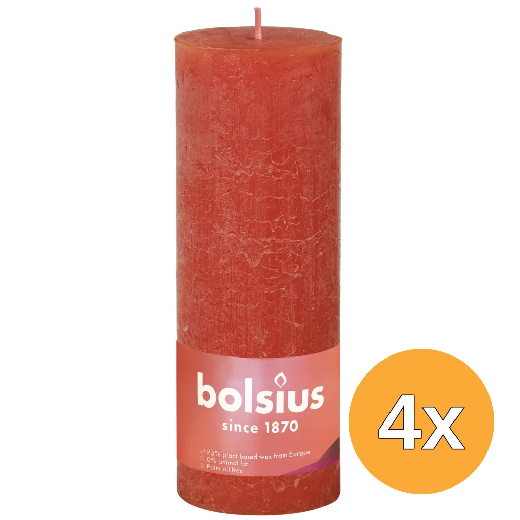 4x Bolsius Rustiekkaars 190/68 Earthy Orange (1 stuk)