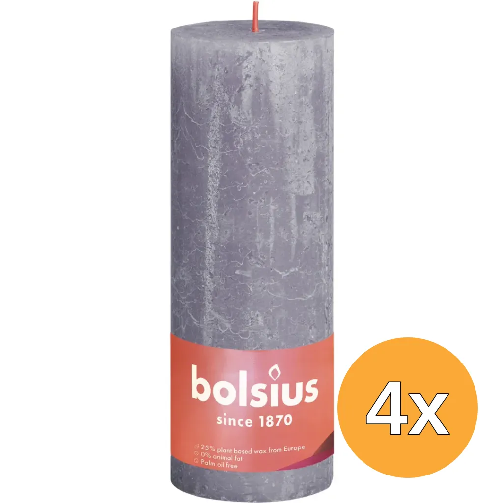 4x Bolsius Rustiekkaars Shine 190/68 Frosted Lavender (1 stuk)