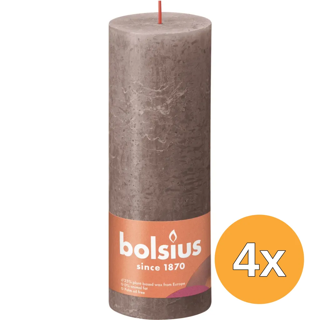 4x Bolsius Shine Rustiek Stompkaars 190/68 Rustic Taupe (1 stuk)