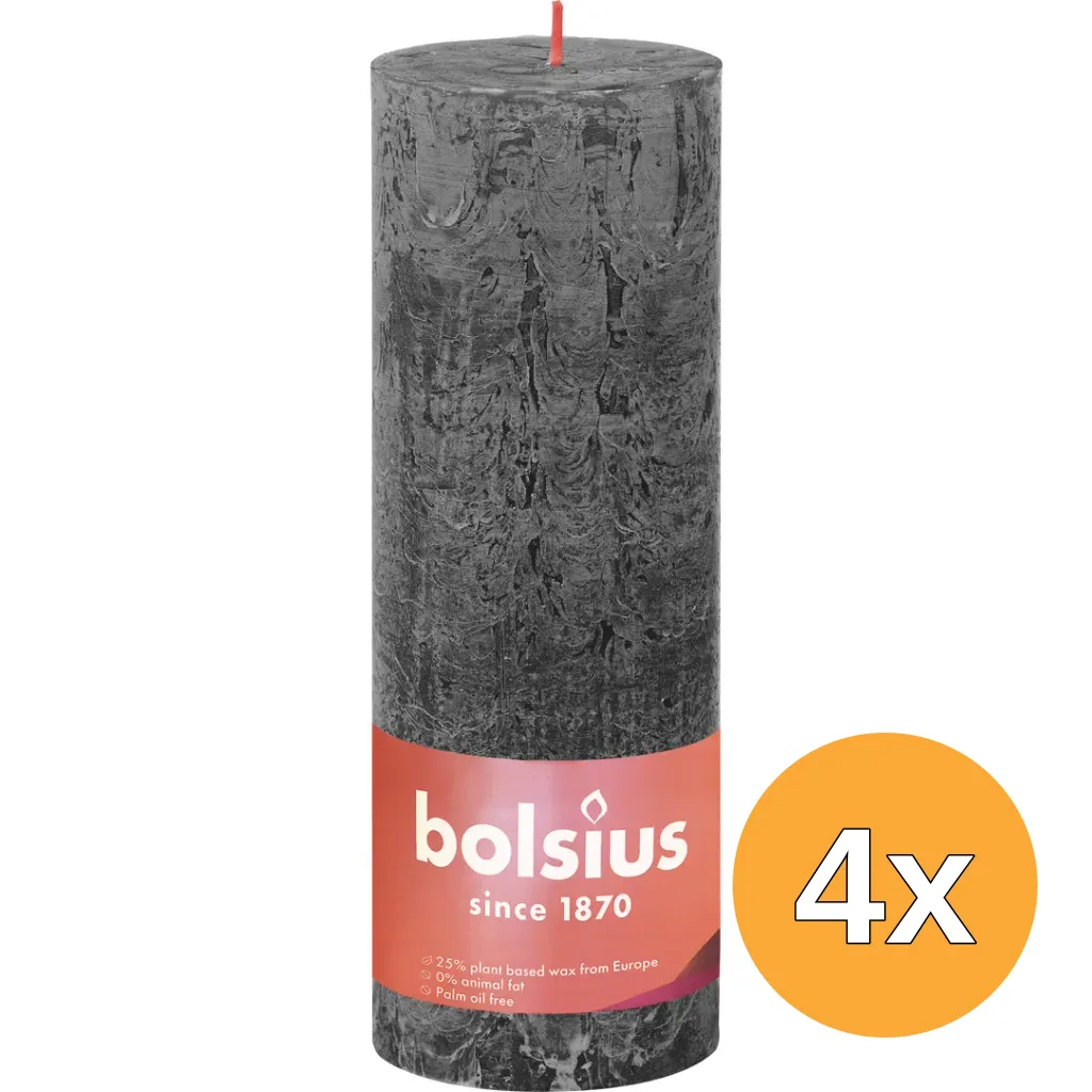 4x Bolsius Shine Rustiekkaars 190/68 Stormygrey (1 stuk)