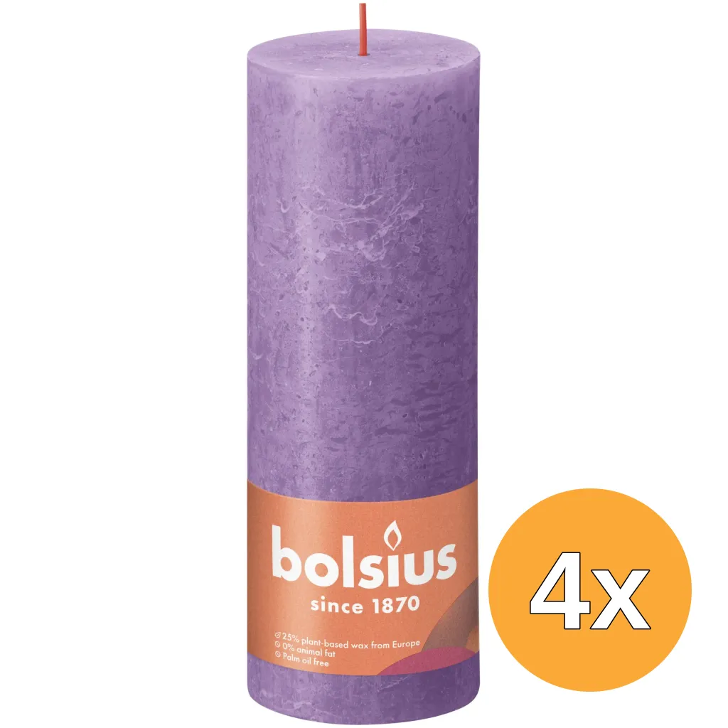 4x Bolsius Rustiekkaars 190/68 Vibrant Violet (1 stuk)