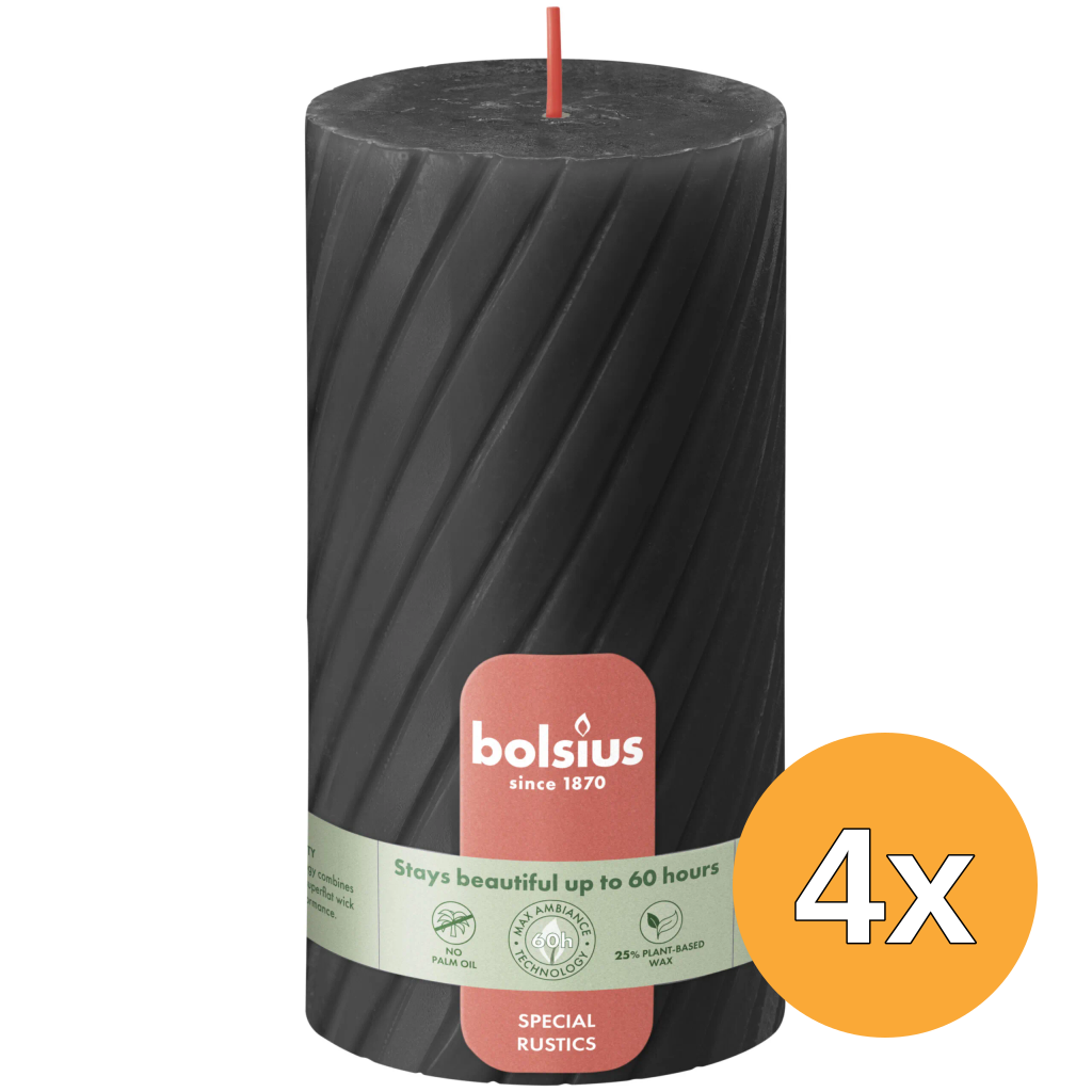 4x Bolsius Rustiek twist stompkaars 130/68 Stormy Grey (1 stuk)