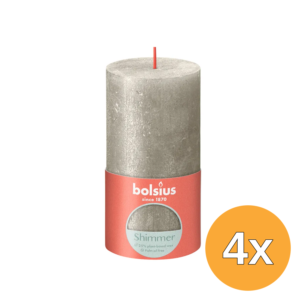 4x Bolsius Stompkaars Shimmer 130/68 Champagne (1 stuk)