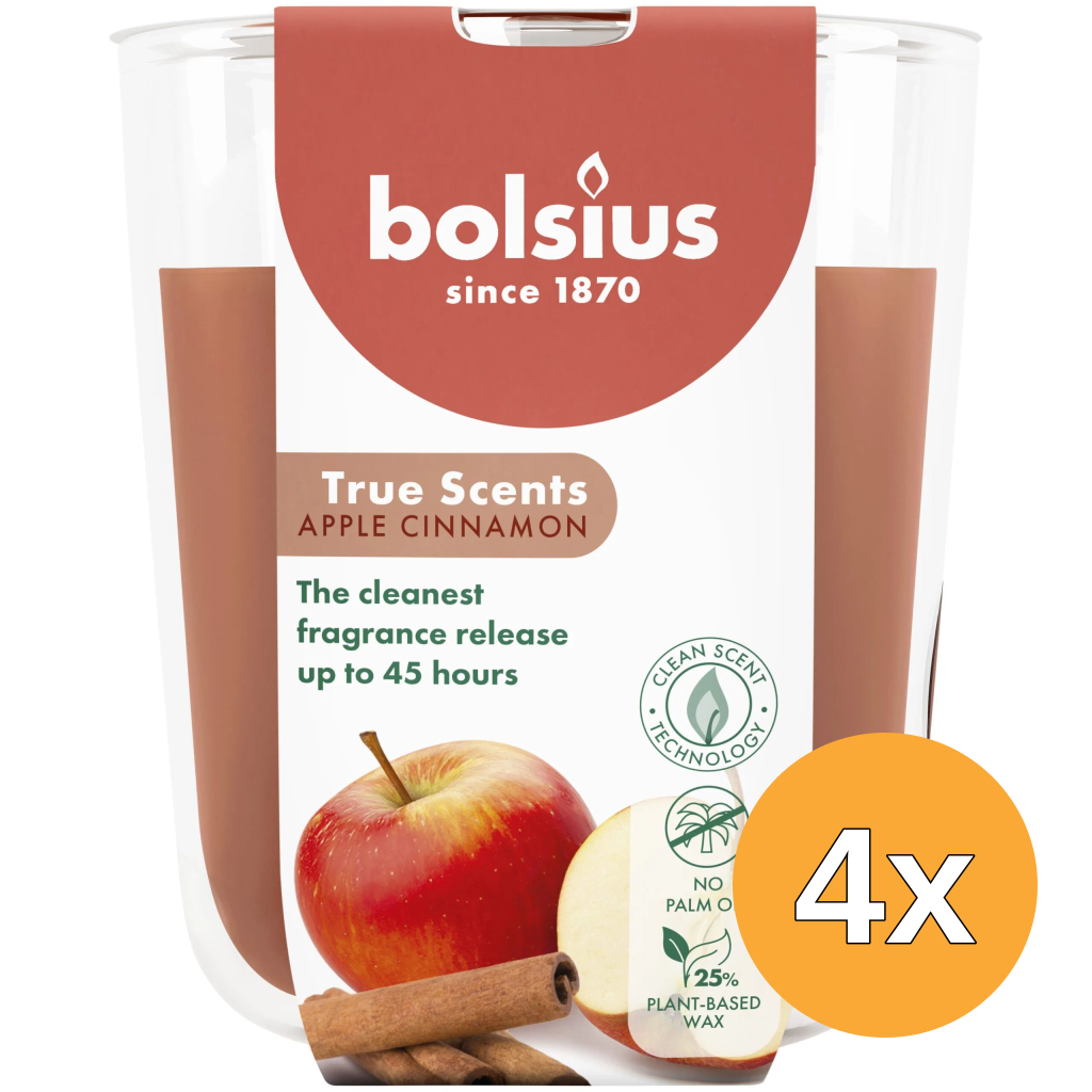 4x Bolsius True Scents Geurglas 97/85 Apple Cinnemon (1 stuk)