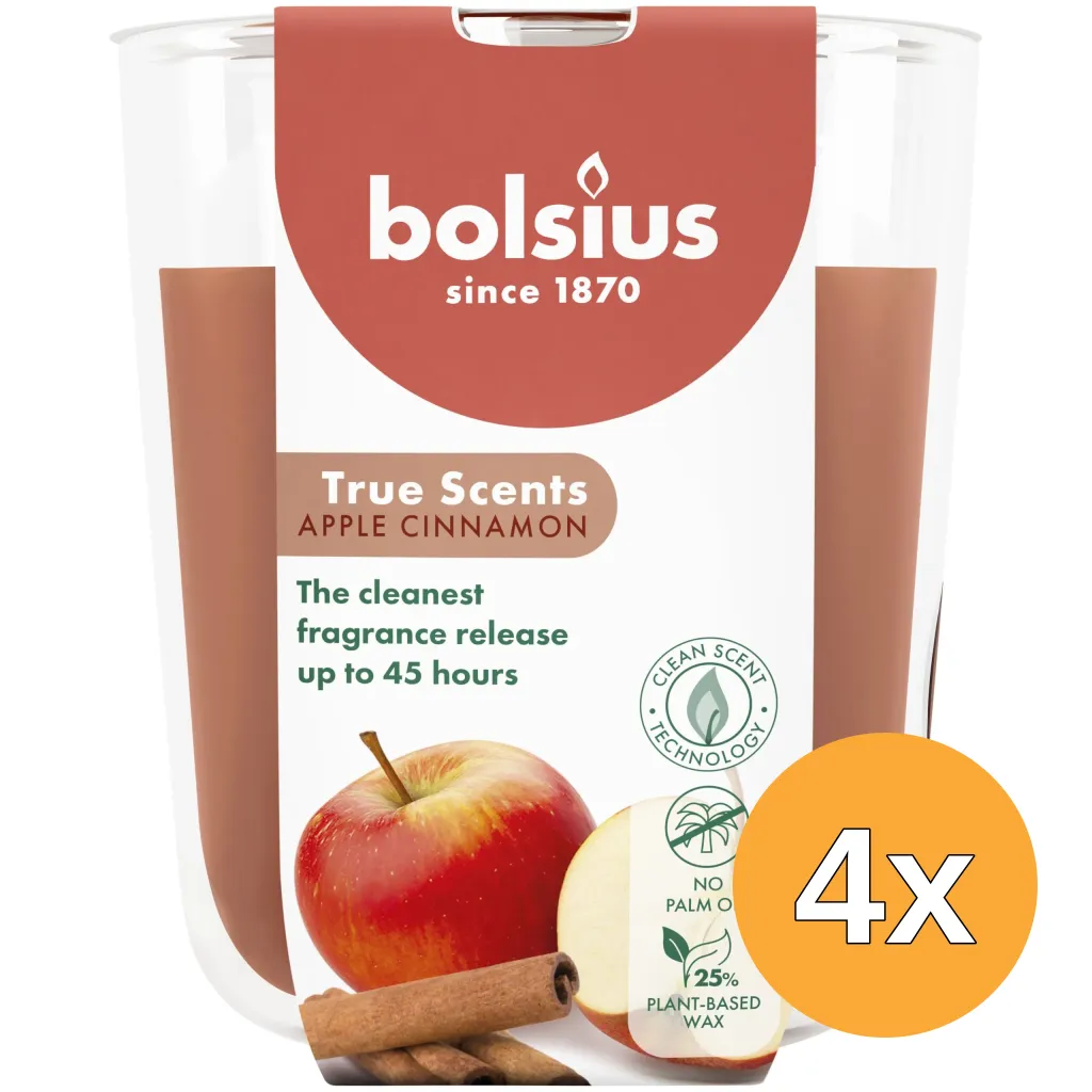 4x Bolsius True Scents Geurglas 97/85 Apple Cinnemon (1 stuk)