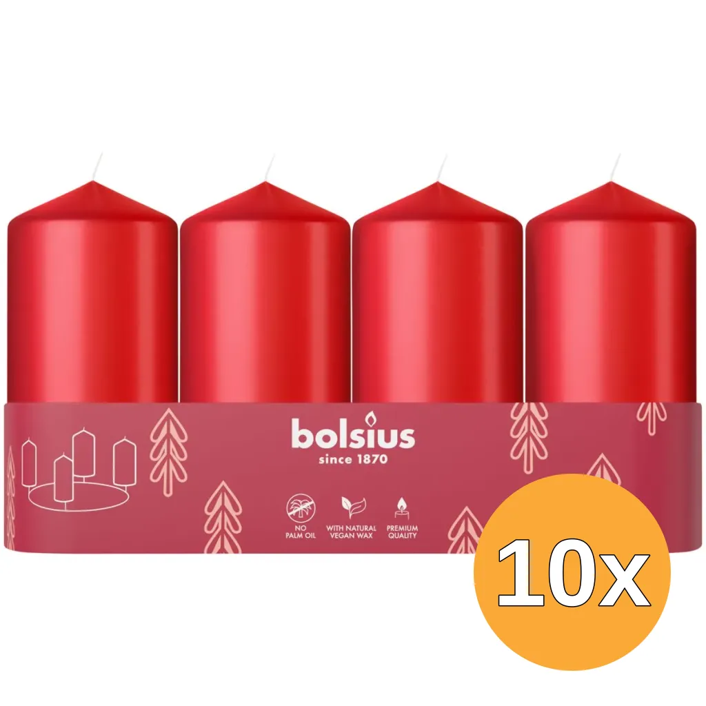 10x Bolsius Stompkaars 100/48 Tray 4 Delicate Red (1 stuk)