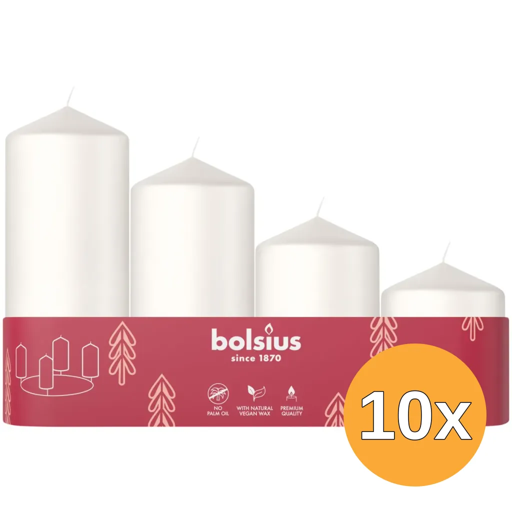 10x Bolsius Stompkaars Assorti Tray 4 Cloudy White (1 stuk)