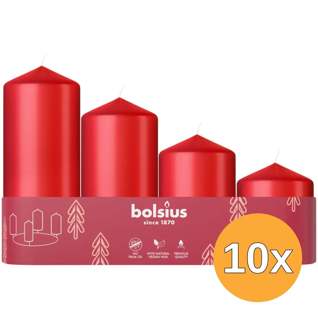 10x Bolsius Stompkaars Assorti Tray 4 Delicate Red (1 stuk)