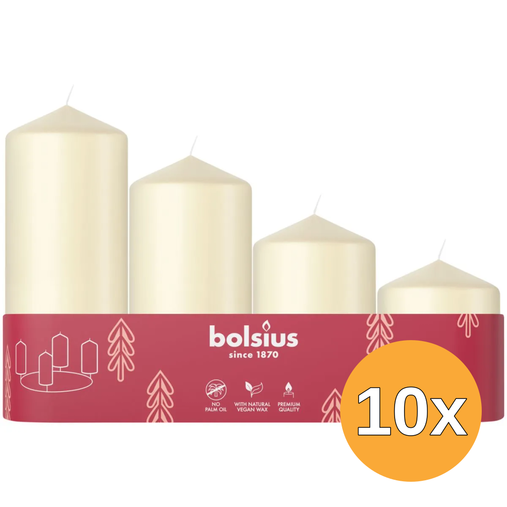 10x Bolsius Stompkaars Assorti Tray 4 Soft Pearl (1 stuk)