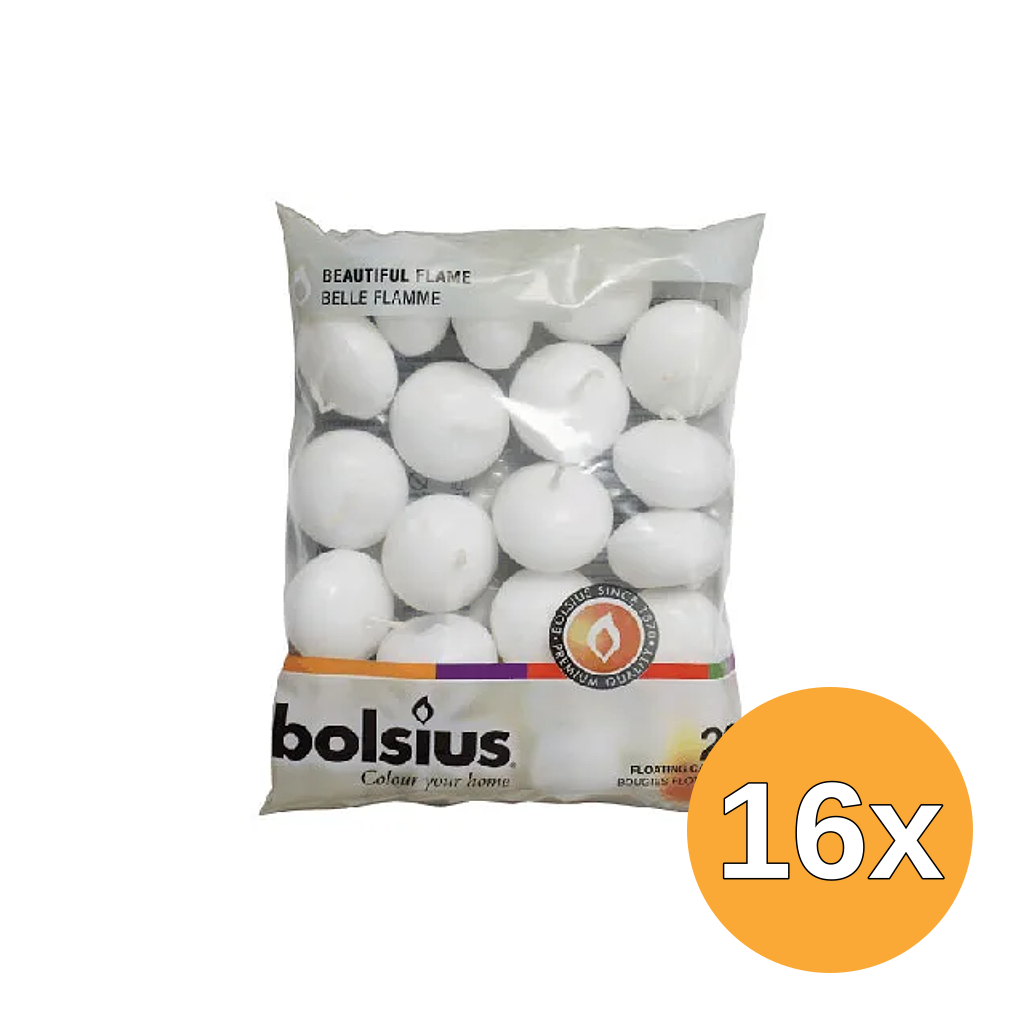 16x Bolsius Drijfkaarsen 30/45 Wit (20 stuks)