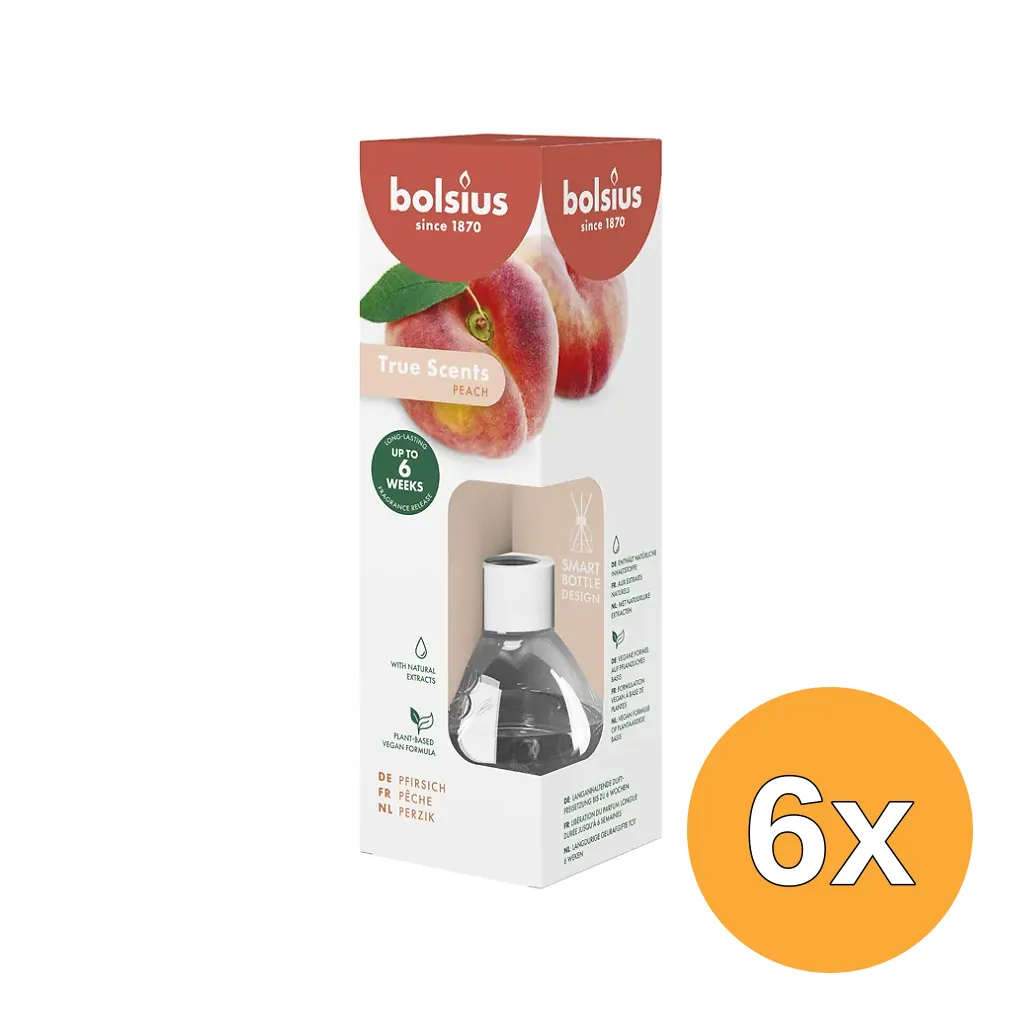 6x Bolsius True Scents Geurverspreider Peach (60 ml)