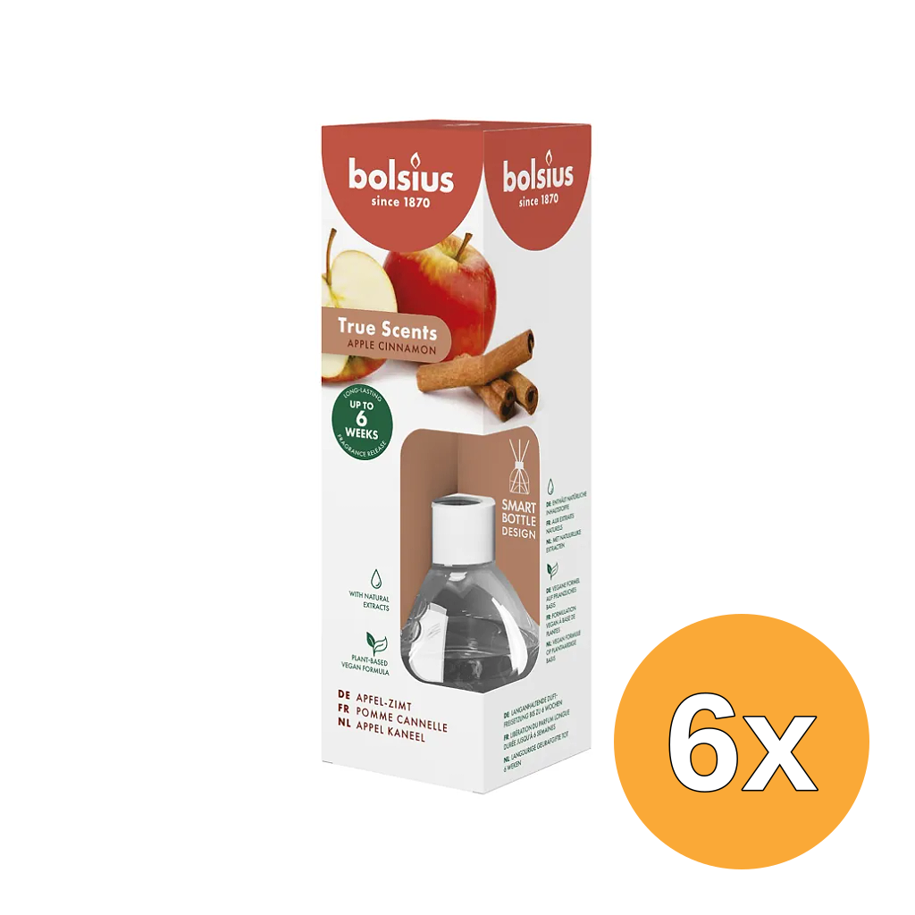 6x Bolsius True Scents Geurverspreider Apple Cinnamon (60 ml)