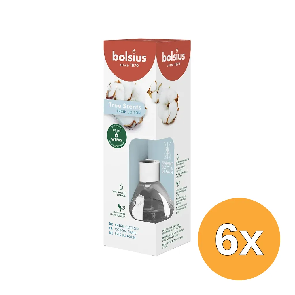 6x Bolsius True Scents Geurverspreider Fresh Cotton (60 ml)