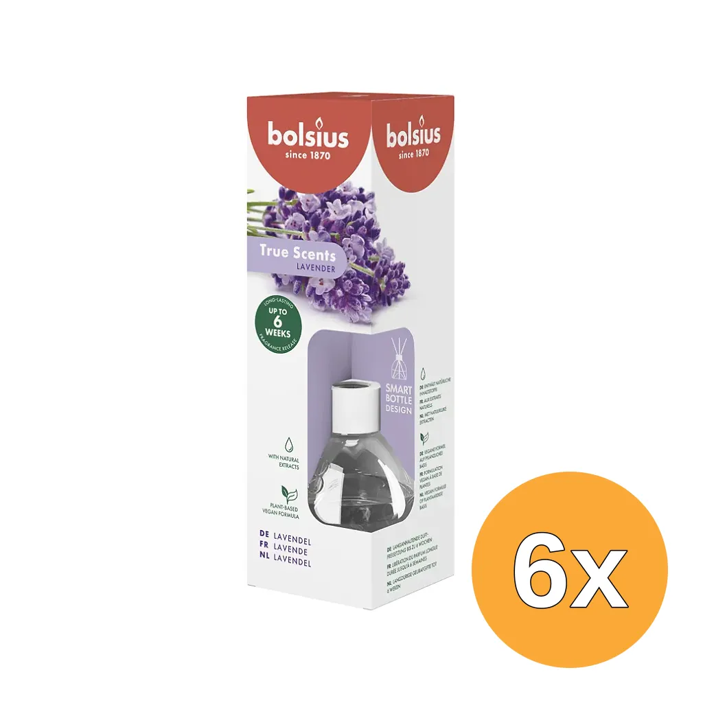 6x Bolsius True Scents Geurverspreider Lavender (60 ml)