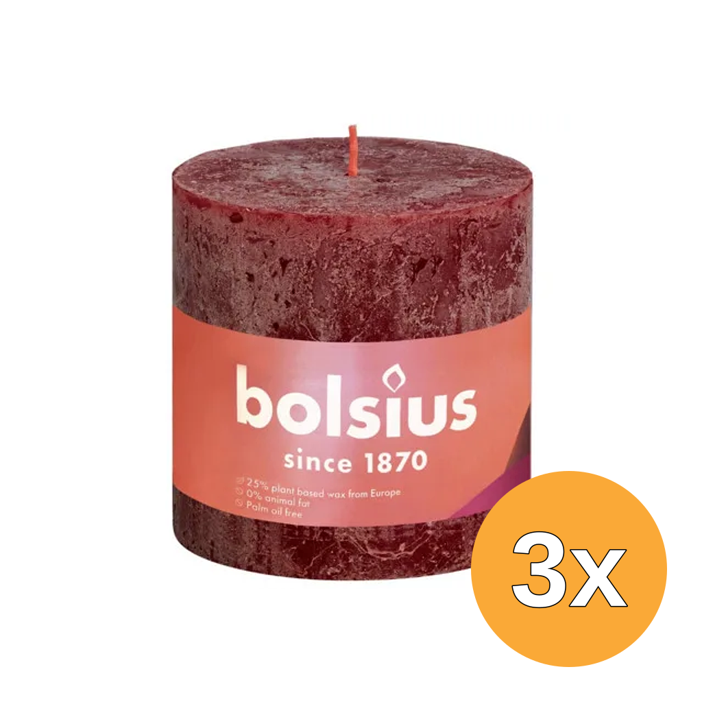 3x Bolsius Rustiekkaars Shine 100/100 Velvet Red (1 stuk)